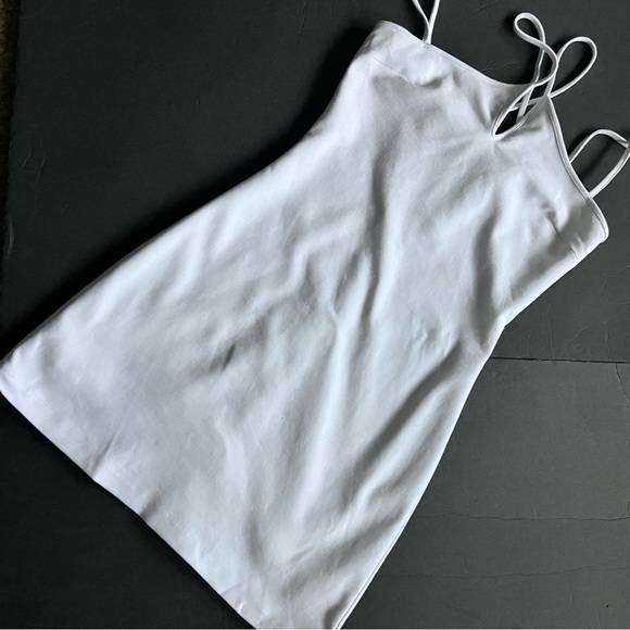 Zara White Elastic Trim Mini Dress Size M Spaghetti Strap New - Picture 16 of 16